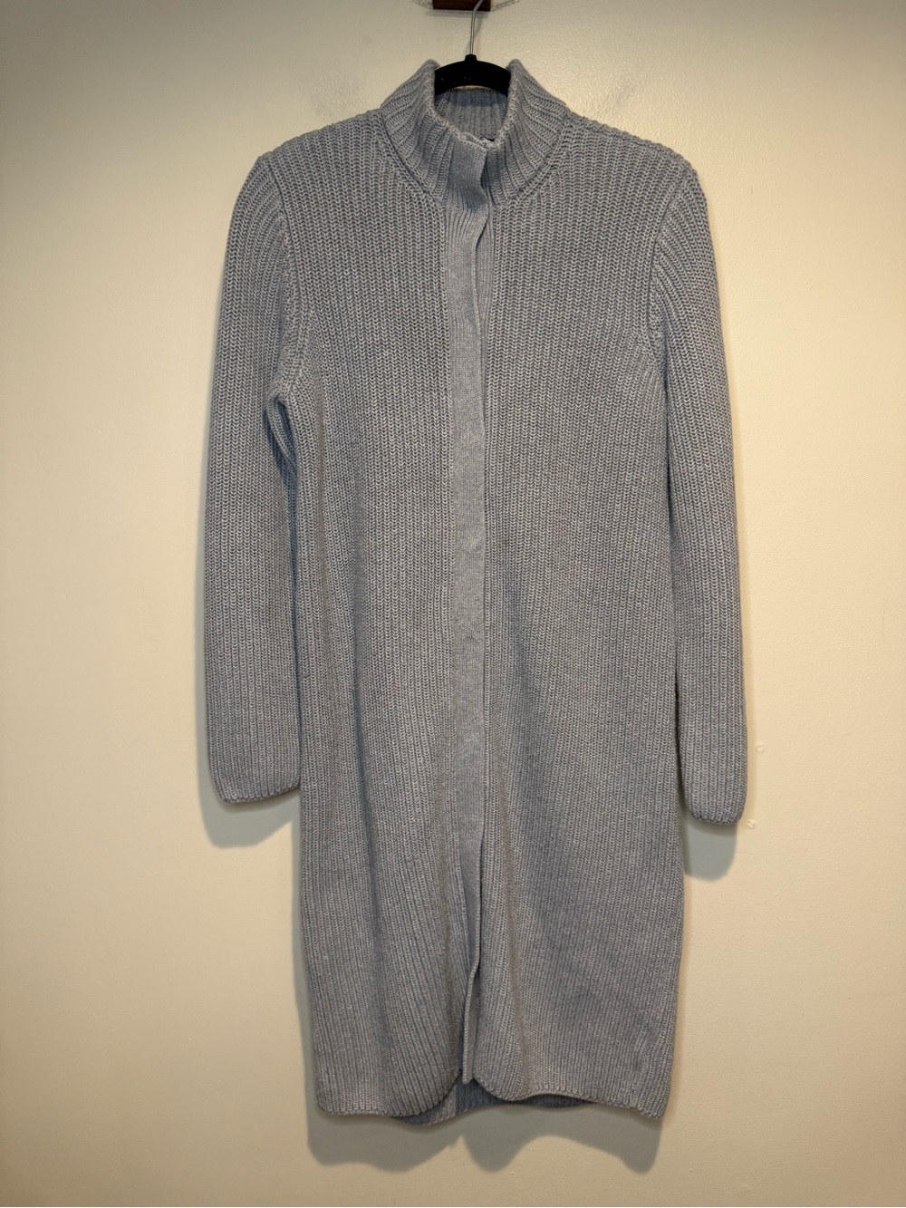 Vintage RALPH Ralph Lauren Gray Ribbed Knit Long Cardigan Duster Sweater Dress M